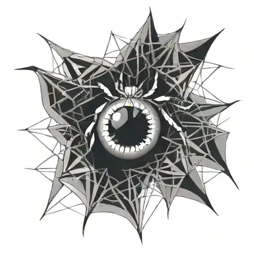 Tattoo Black And White Eye With Spider Legs And Geometry