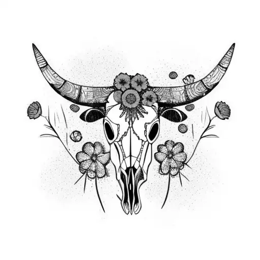 Cow Skull With Marigold Flowers