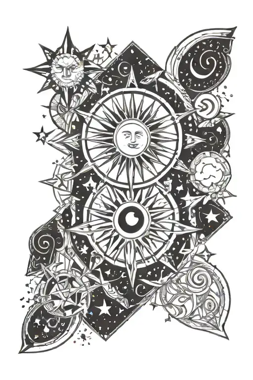 Sun And Moon Surrounded By Stars