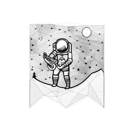 An Astronaut Playing A Saxophone On A Moonlit Autumn Night