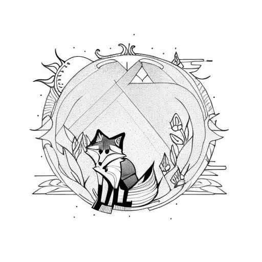 Fox Walking Toward A Sun With Flowers Behind Him