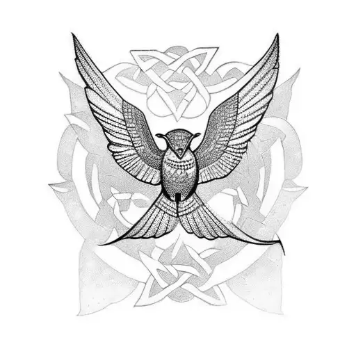 A Celtic Hummingbird With Cuneiform Symbols Incorporated Into Its Wings