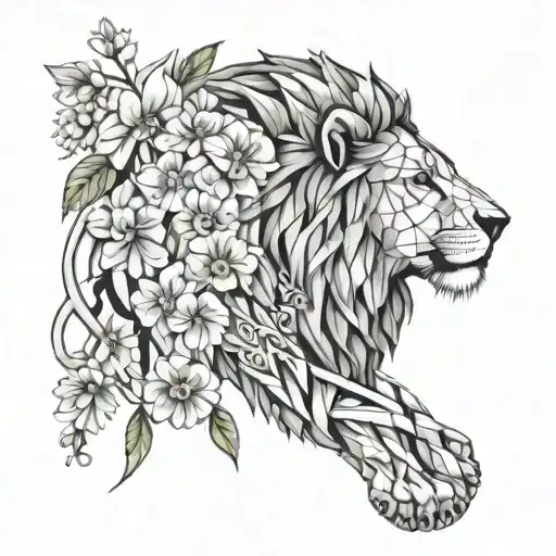 Lion With Cherry Blossoms And Letter V