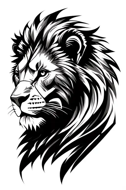 Lion Head Half A Turn His Face With Geometric Pattern Below