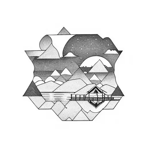 Lake With Moon Reflection And Docks On Horizon