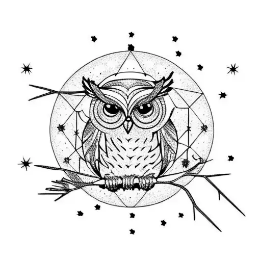 Owl In A Tree With The Sagittarius Constellation In The Sky