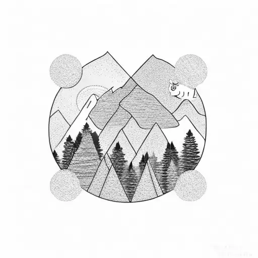 Mountain Scene Inside The Outline Of A Bear