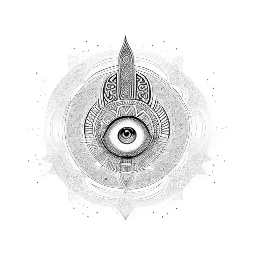 Unalome Symbol With Hamsa And Yin Yang