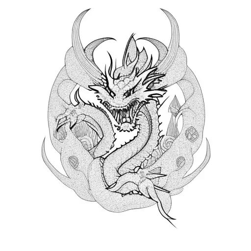 Cherry Blossoms Dragon And Shapes