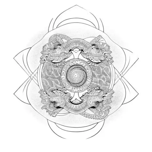 A Cobra And A Tiger Intertwined In A Yin And Yang Symbol