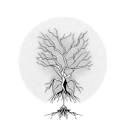 Dead Tree With Roots With Line Work