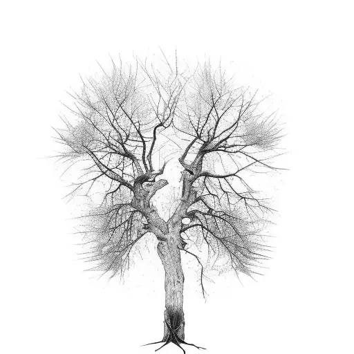 Dead Tree With Lines Around The Tree And Roots Below The Tree