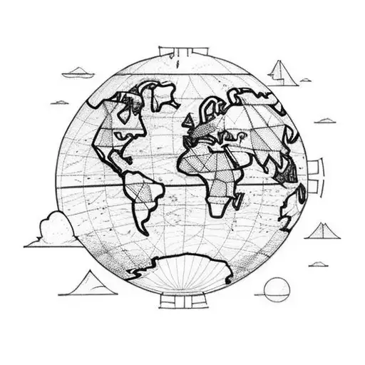 World Map With A Pirate Ship Exploring