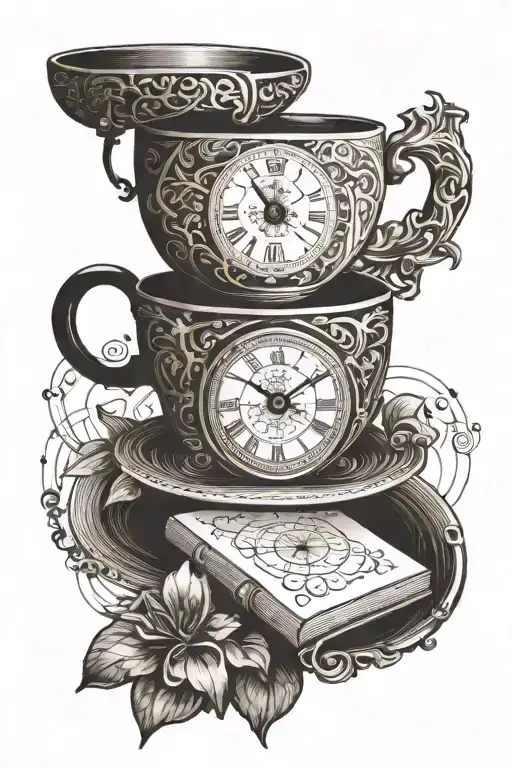 Book With Cup Of Tea And Clock