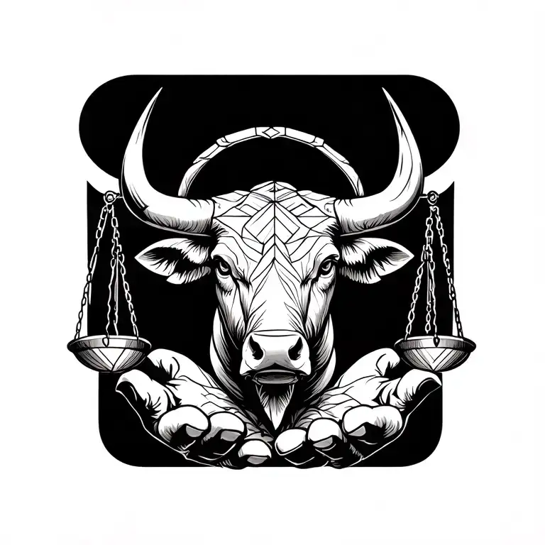 Bull On An Outstretched Hand Hold The Scales