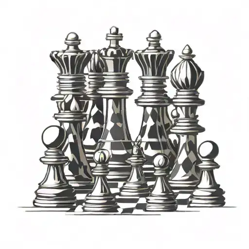 Chess Pieces Arranged In A Minimalist Geometric Pattern
