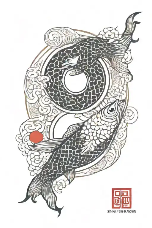Yin Yang Fish Sakura Gate Red Moon