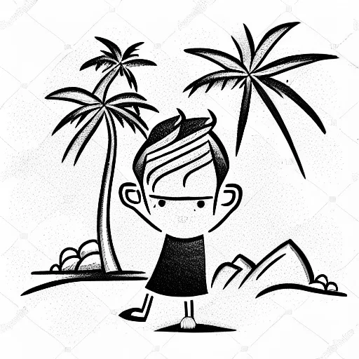 Small Kid Feeling Depressed Under Coconut Tree In A Beach