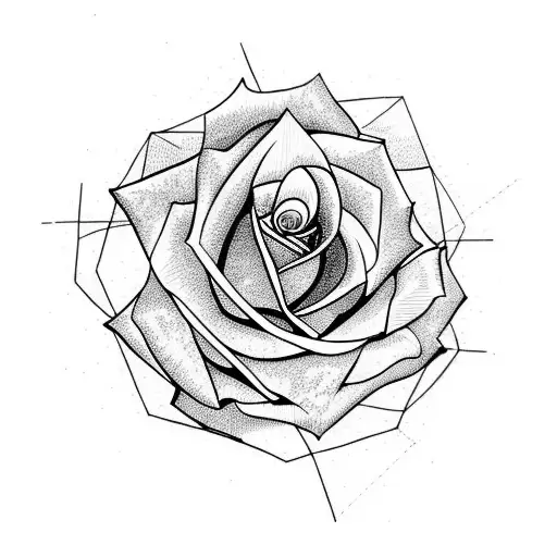 Rose With Geometric Lines And Shapes