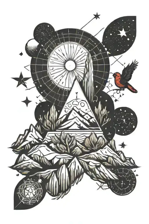 Moutain With Cardinal Point Star