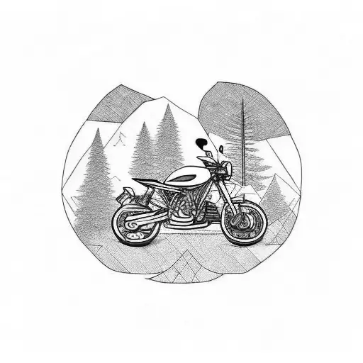 A Minimalist Tattoo Of A Motorbike Racing Through A Forest