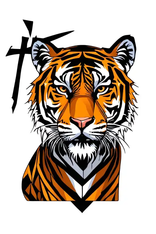 Tiger With Cross Tattoo Design