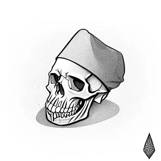 Skull In A Hat Biting A Knife In The Mouth