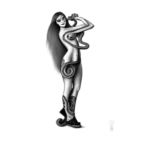 A Nude Woman Holding A Snake