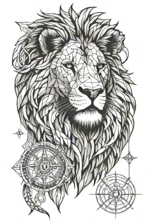 Lion Head With Compass