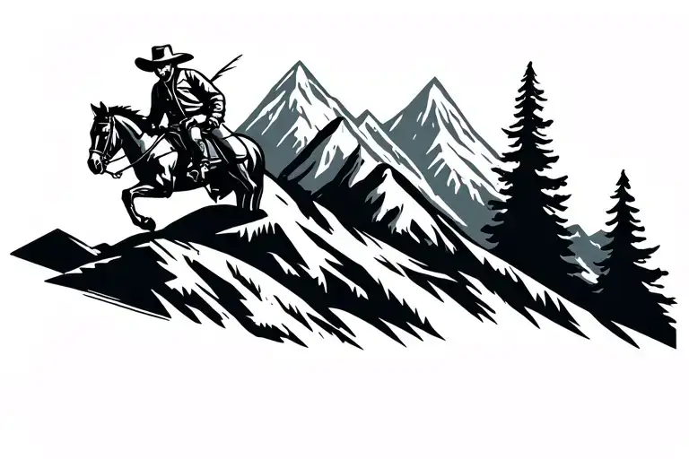 Cowboy Riding In The Mountains