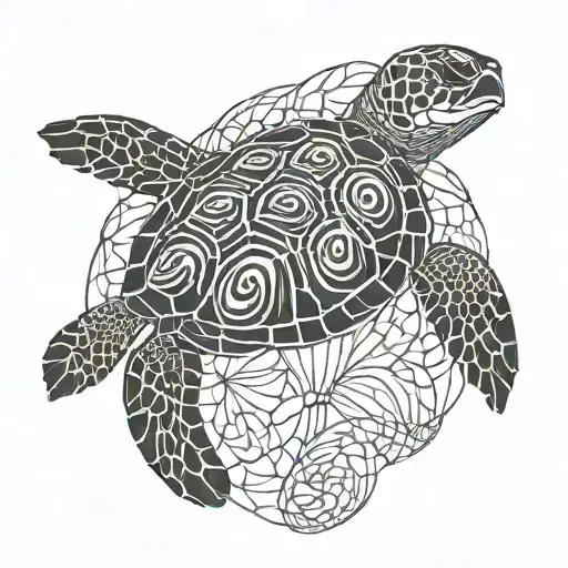 Sea Turtle Swimming With The World Printed On Its Shell