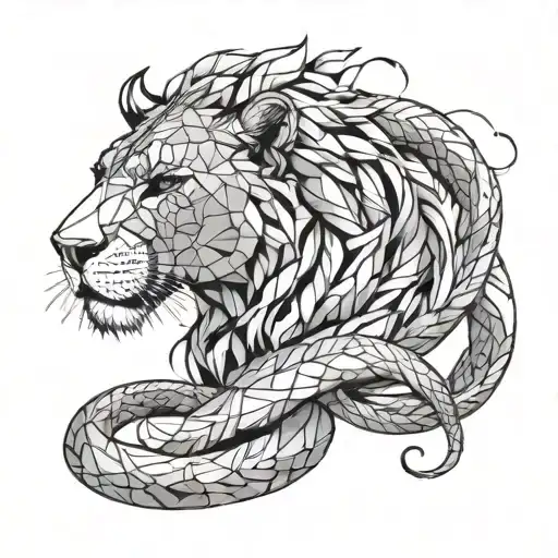Smoking Lion Face Snakes Wrapped Around