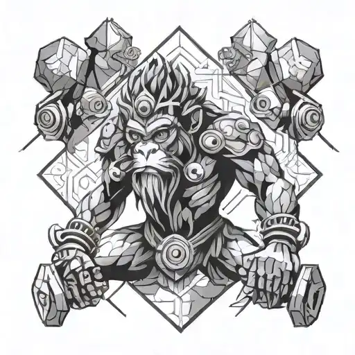 Monkey King With Dumbbells And Water Motif