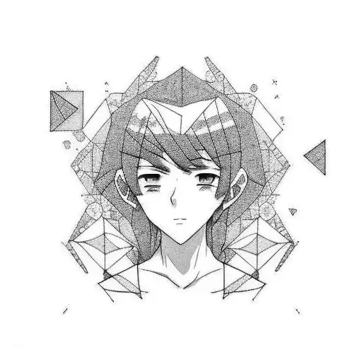 A Minimalist Tattoo Of A Beautiful Anime Painter Surrounded By A Forest