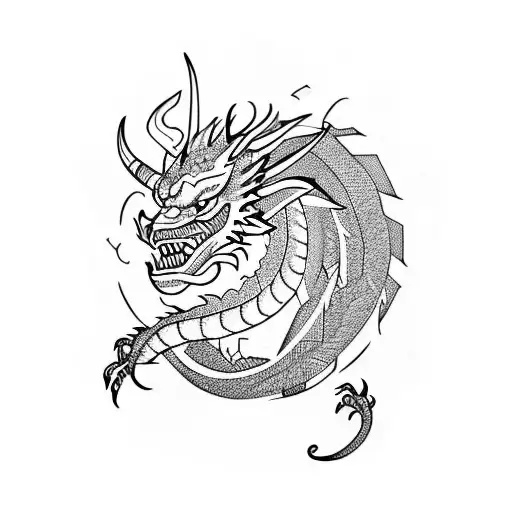 Left Side Dragon And Right Side Bull