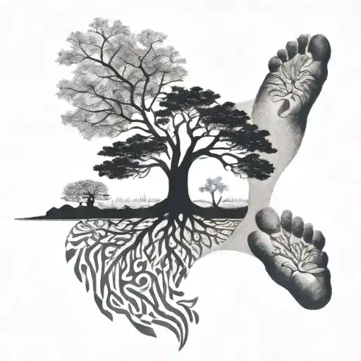 Tree Of Life Fused With The Shadow Of A Baby's Footprint