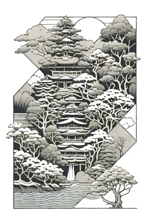 Japanese Trees And Water Labdscape