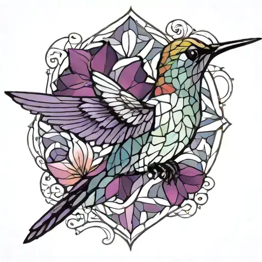 Stained Glass Hummingbird With Purple Accents