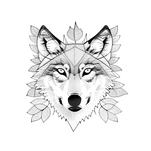 Wolf With Leaves Tree