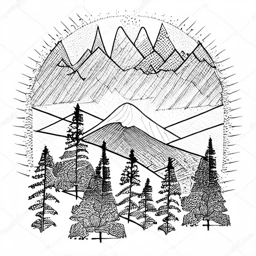 Mountain Scene With Trees And A Lake