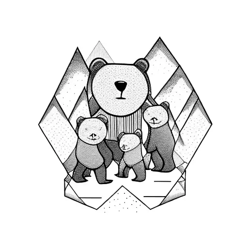 Family Of 5 Bears In A Mountain Range