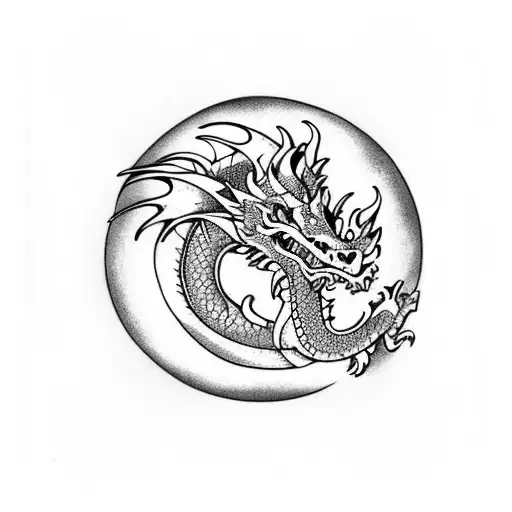 Dragon Surrounding A Moon