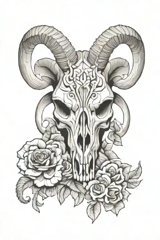 Carved Ram Skull With Violas