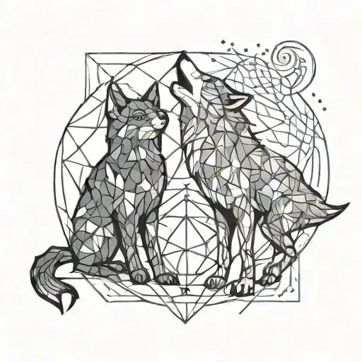 Cat And Wolf Howling At The Moon