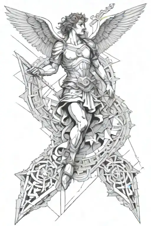 A Falling Angel With A Sword In His Hands Looks At The Fragments Of The Colosseum