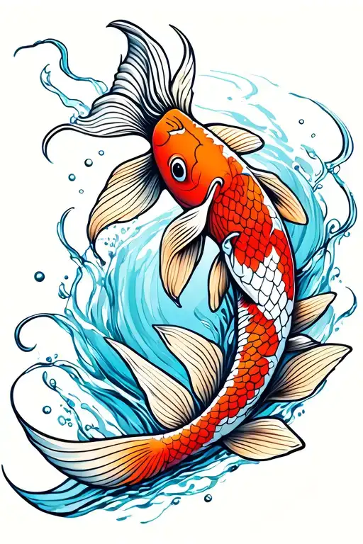 Koi Fish Swimming Upstream