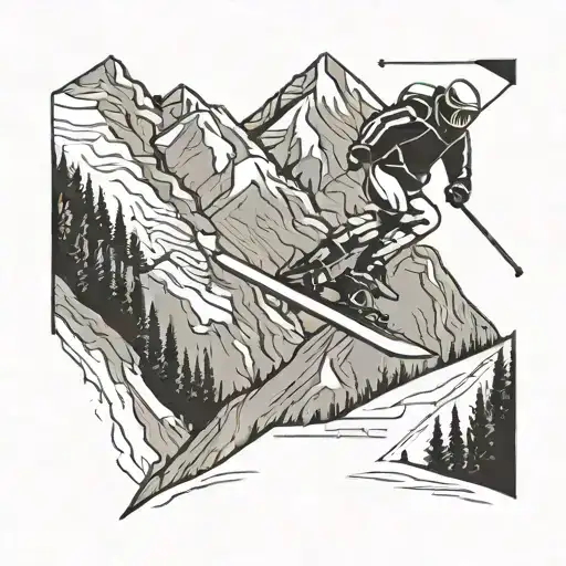 A Minimalist Tattoo Of A Skier Gracefully Gliding Down A Mountain Slope