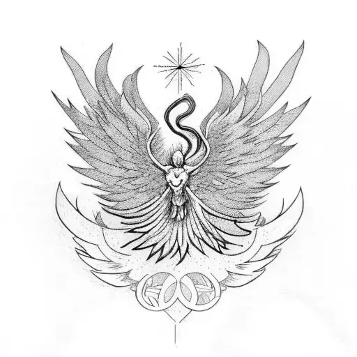 Phoenix With Falling Icarus In The Middle