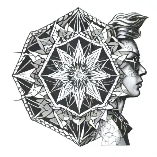 Person With 2 Shades Behind A Hexagonal Pattern And With Sun And Moon