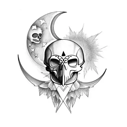 Crow's Skull And A Crescent Moon
